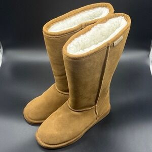 Bearpaw Emma Tall Hickory Suede Sheepskin Lining Winter Boots Womens 8 Tan 608W